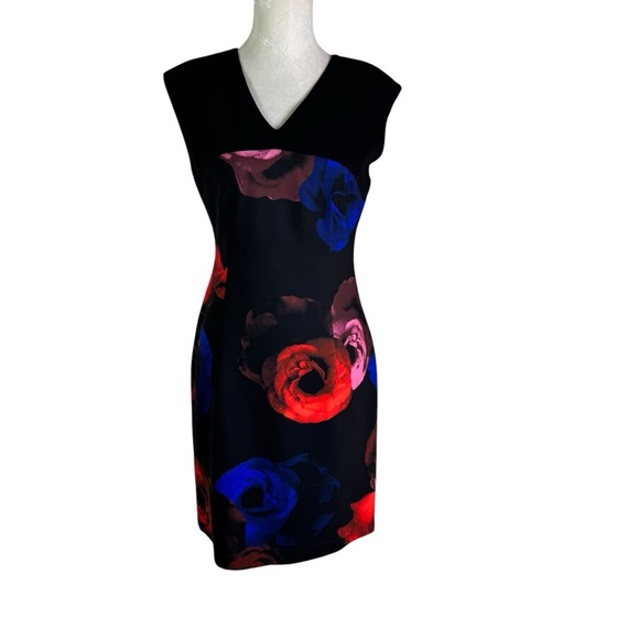 Ellen Tracy Blooms Multi Floral Sleeveless Dress Black Size 6 - Picture 4 of 11